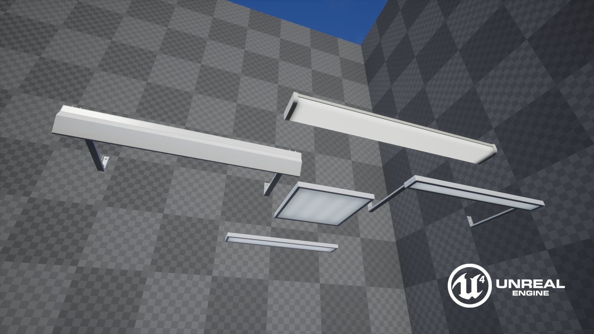 Classroom Fluorescent Lamps Low-poly 3D model_12
