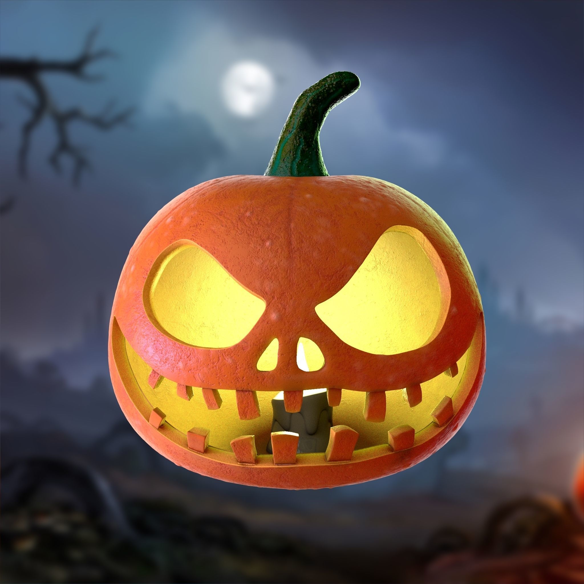 Halloween Pumpkin 3d model Low-Poly PBR Low-poly 3D model_1