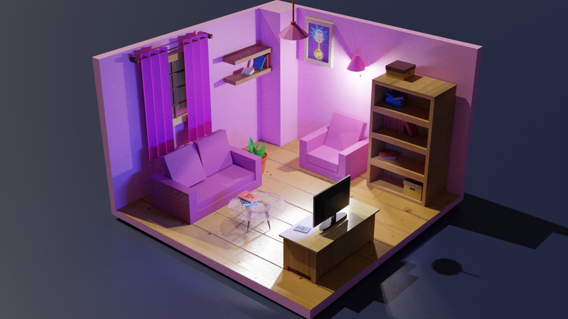 Low Poly Living Room 3D model_2