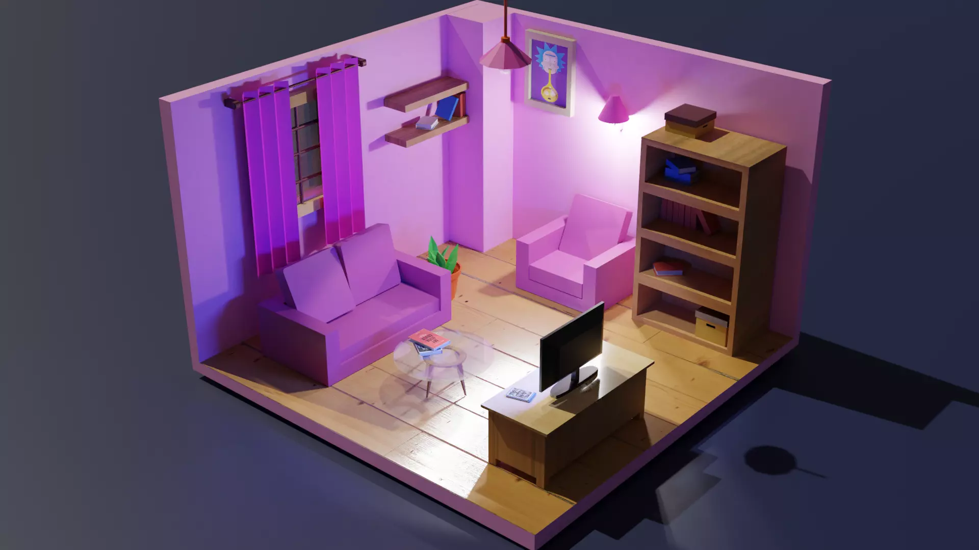 Low Poly Living Room 3D model_0