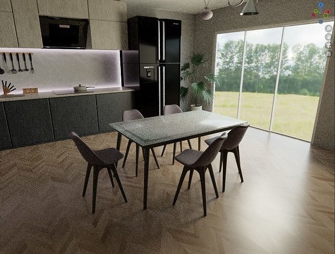 Dining table with chairs Low-poly 3D model