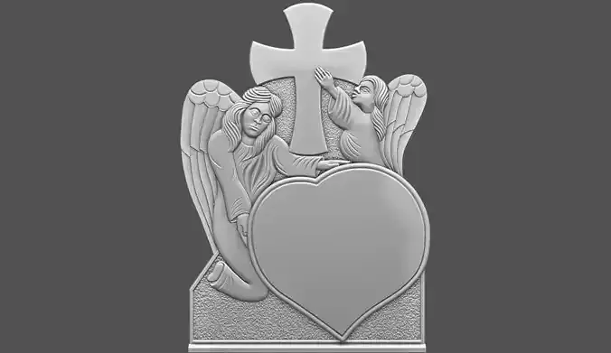 Memorial Tombstone with Angel for cnc Carving 3D print model