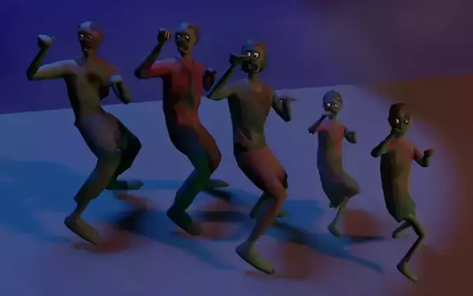 Zombies Asset Rigged Males Females Boy Girl 6Models low-poly 3D Low-poly 3D model