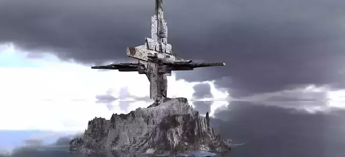 Military Alien Ship cut into mountain