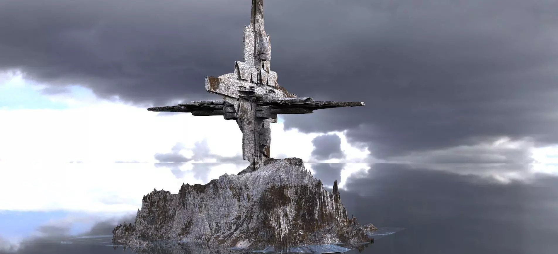 Military Alien Ship cut into mountain 3D model