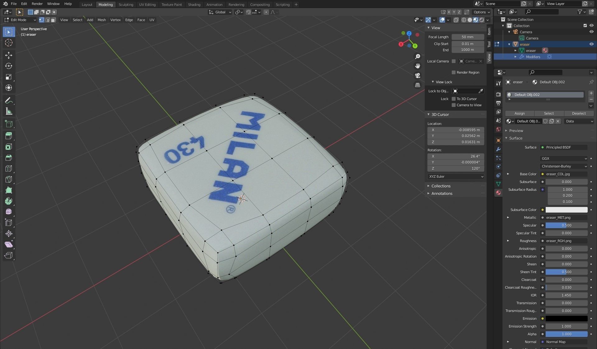 Eraser milan dice 3D model_8
