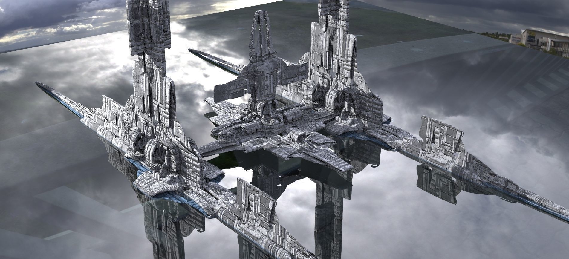 Unique Sci-Fi Tower Design 2 and 3 3D model_1