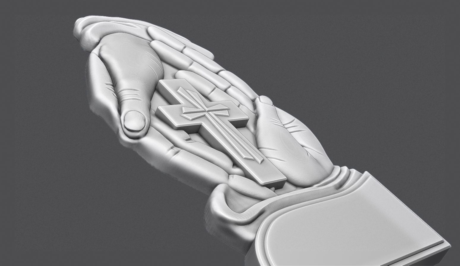 Gravestone With Cross in Palm 3D print model_4