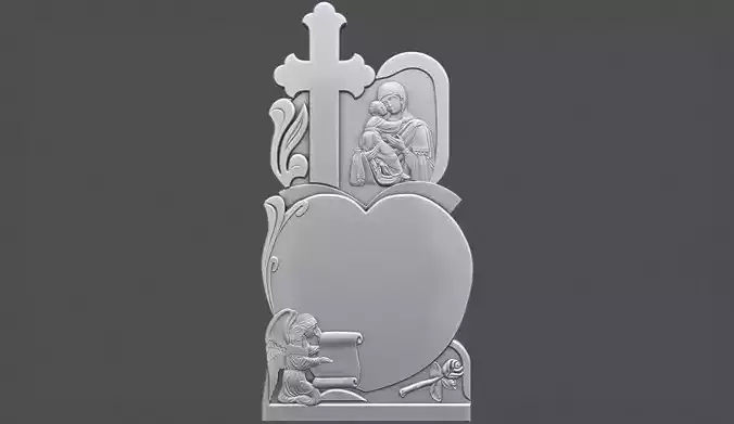 Memorial Tombstone with Angel for cnc Carving 3D print model