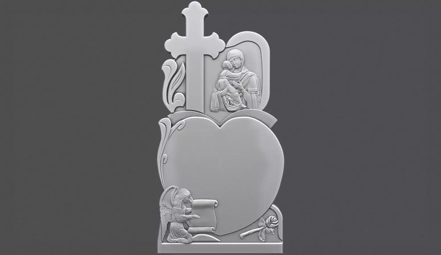 Memorial Tombstone with Angel for cnc Carving 3D print model_0