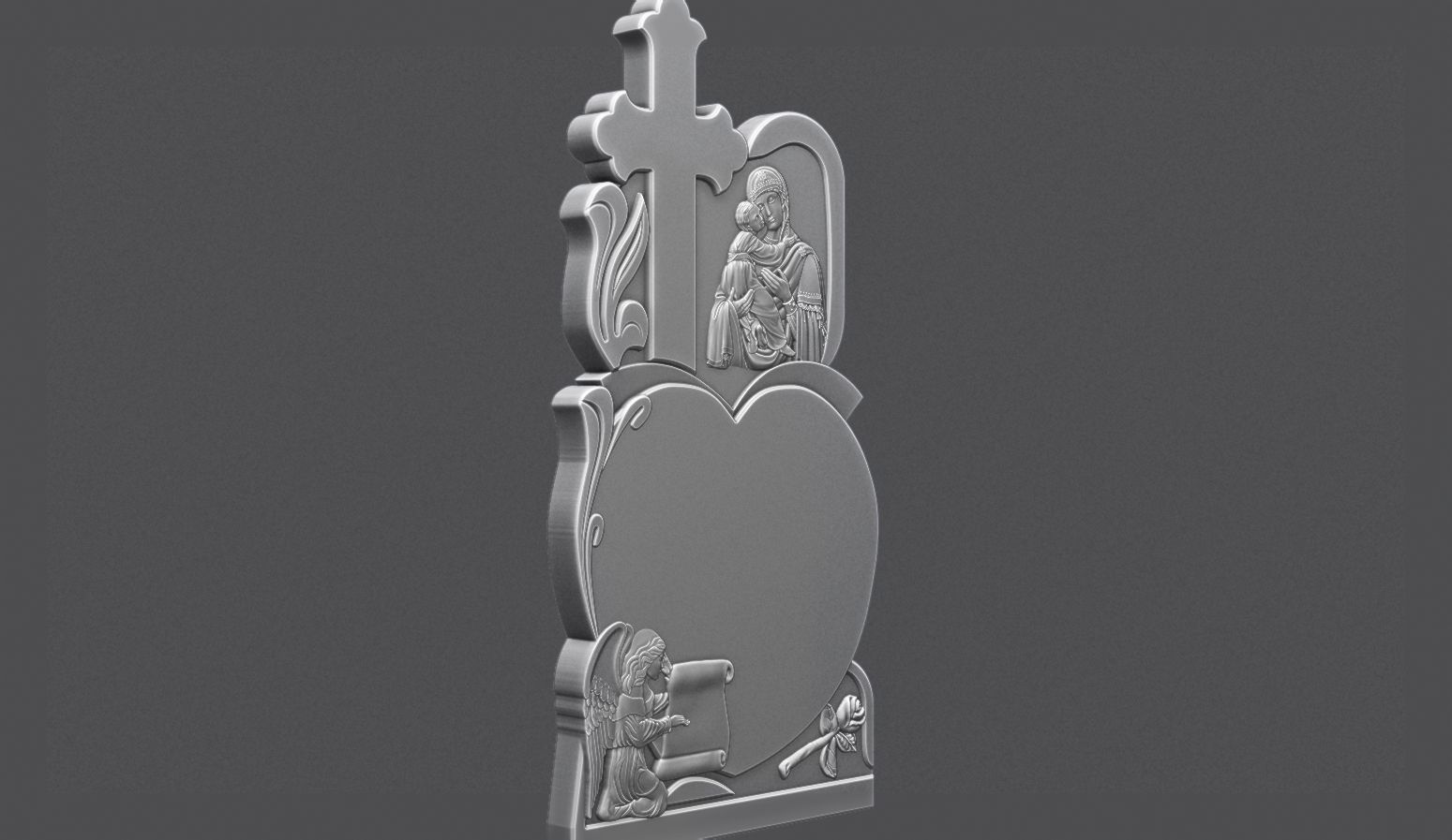 Memorial Tombstone with Angel for cnc Carving 3D print model_1