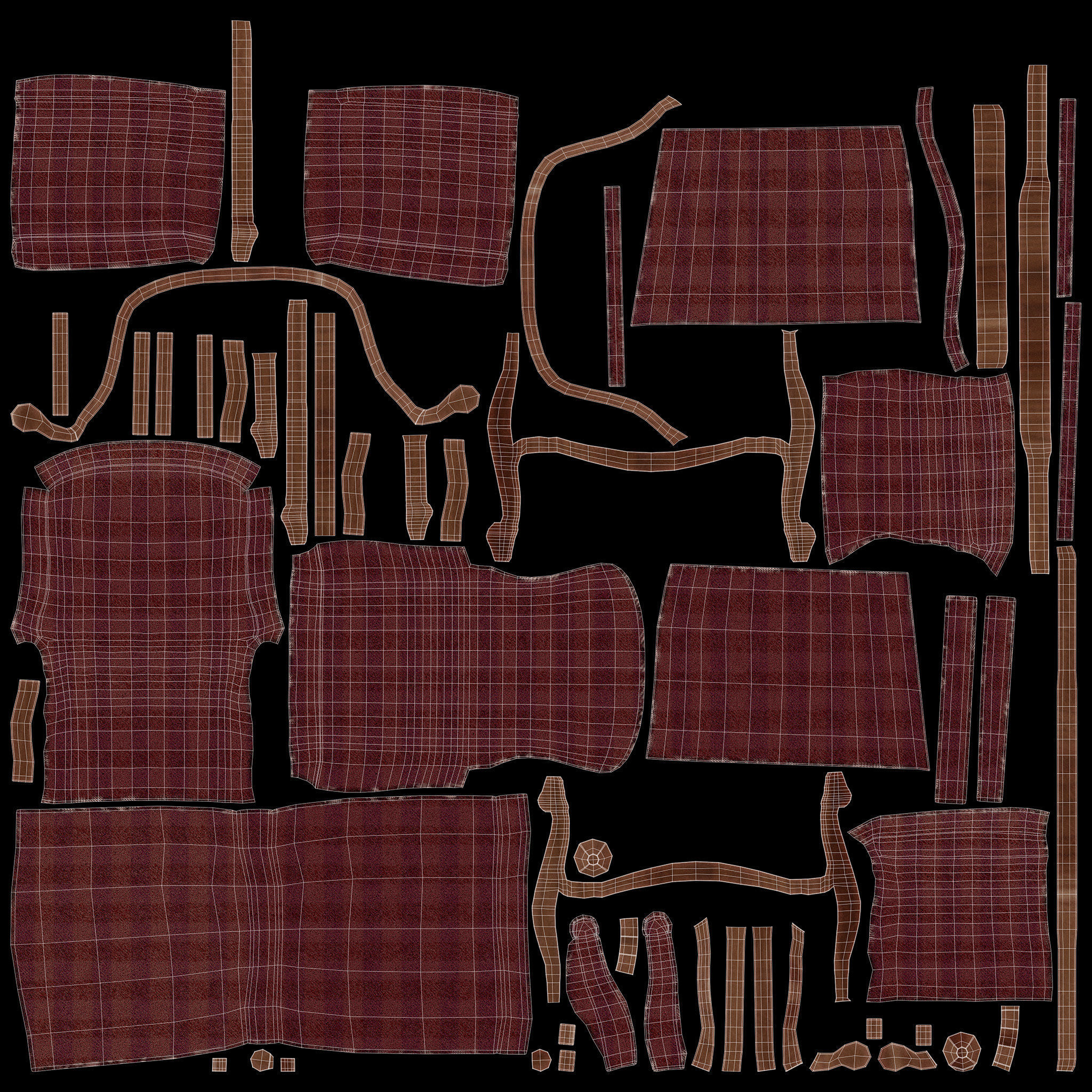 Armchair in burgundy fabric 3D model_12