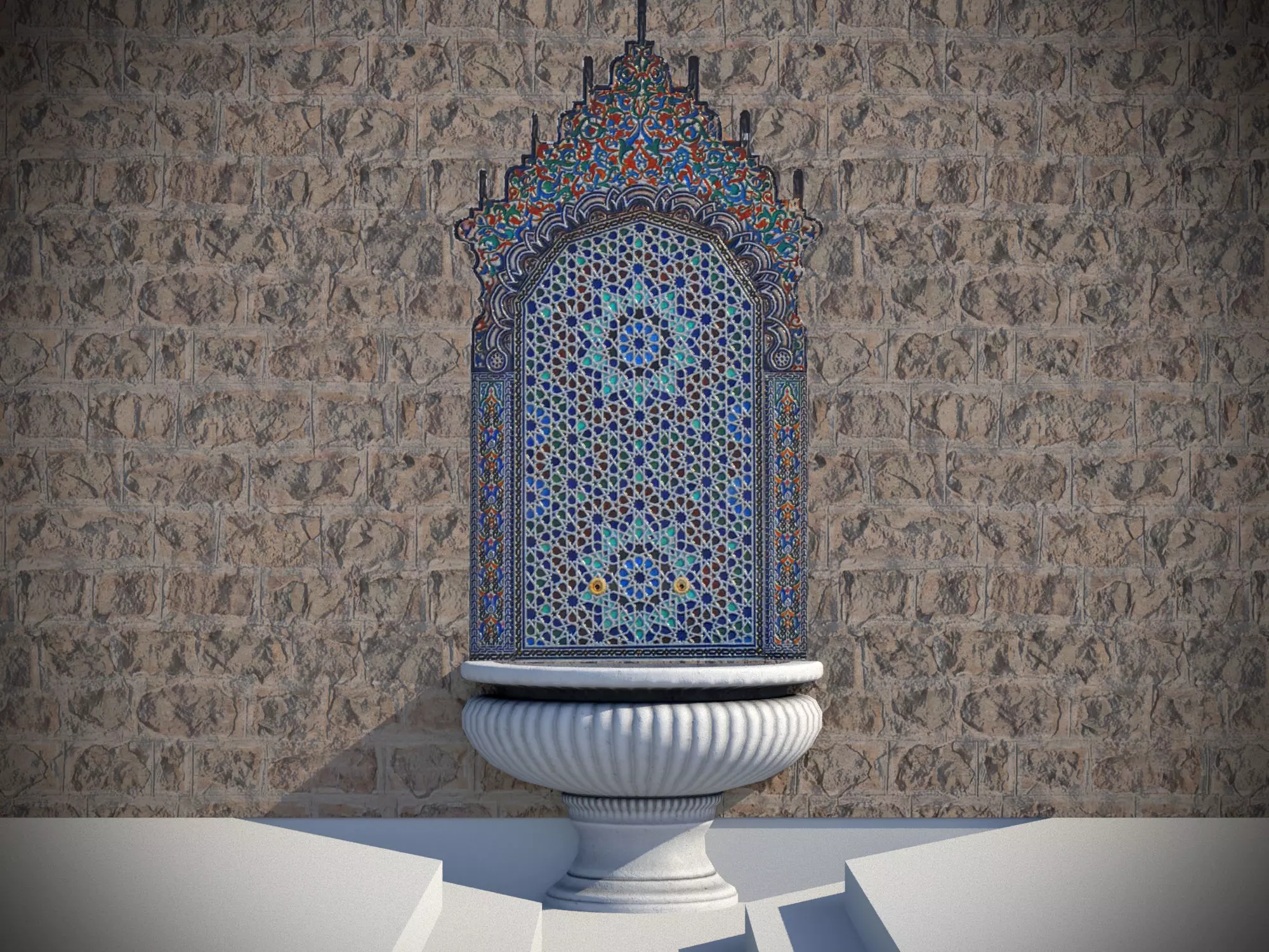 Fountain 5 game-ready with shadow Low-poly 3D model_0