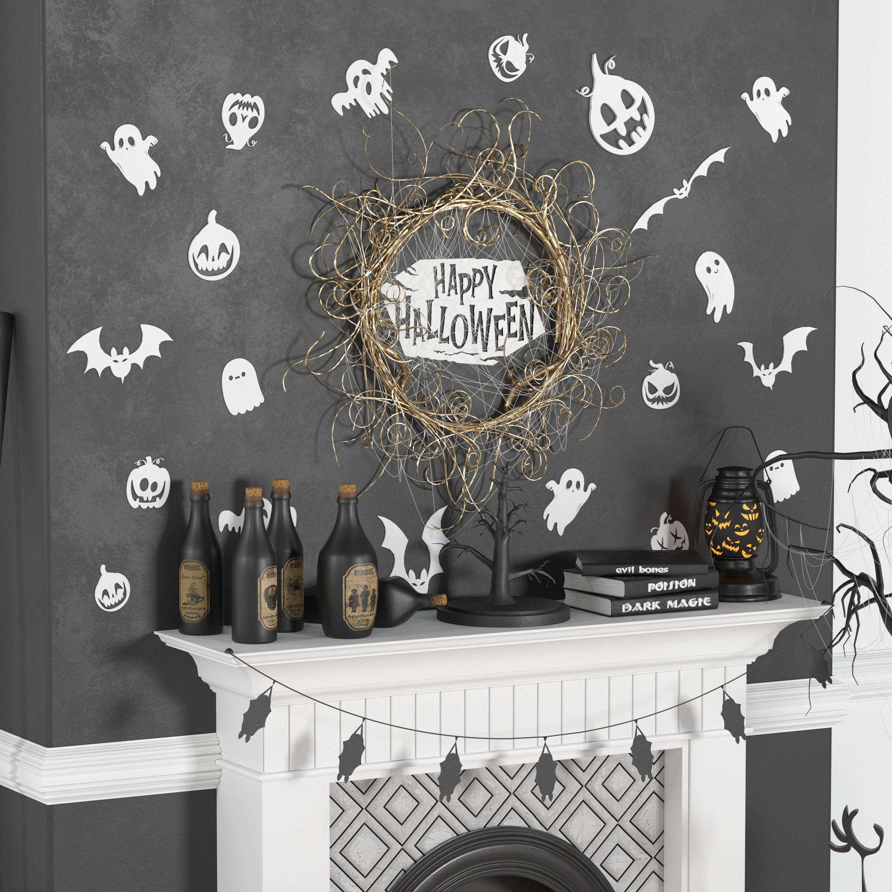decorative set for holloween 3D model_2