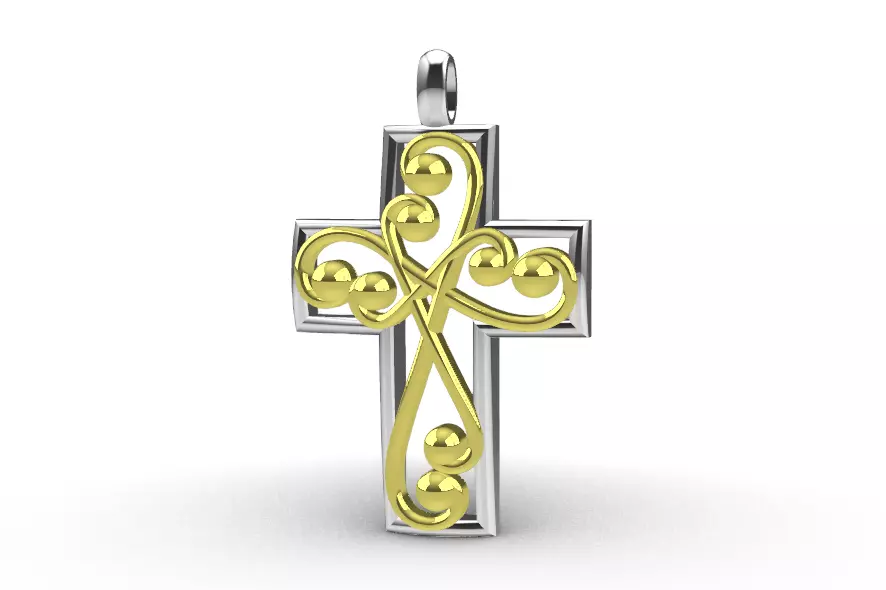 Two-tone cross pendant 3D print model_0