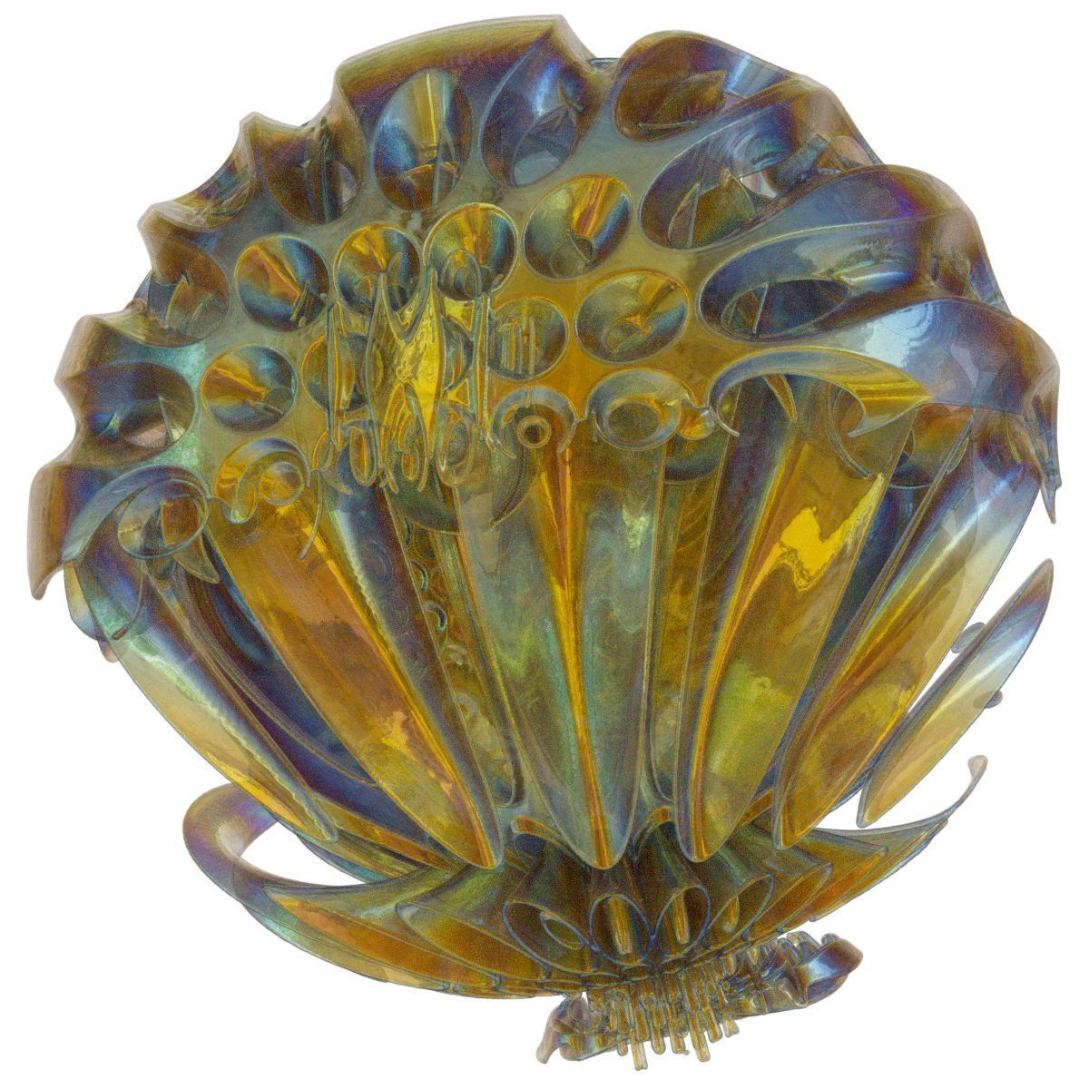 Bubbly gold and blown glass flower at Low-poly 3D model_1