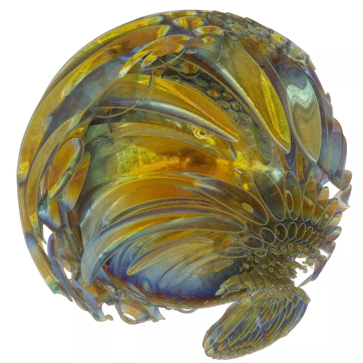 Bubbly gold and blown glass flower at Low-poly 3D model_0