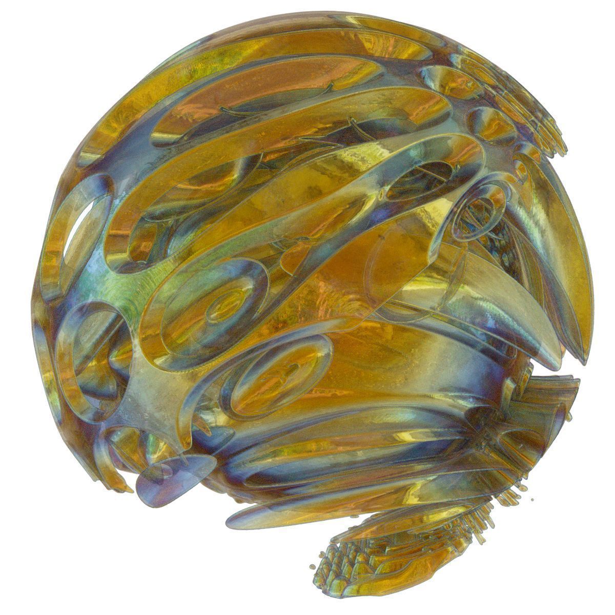 Bubbly gold and blown glass flower at Low-poly 3D model_2