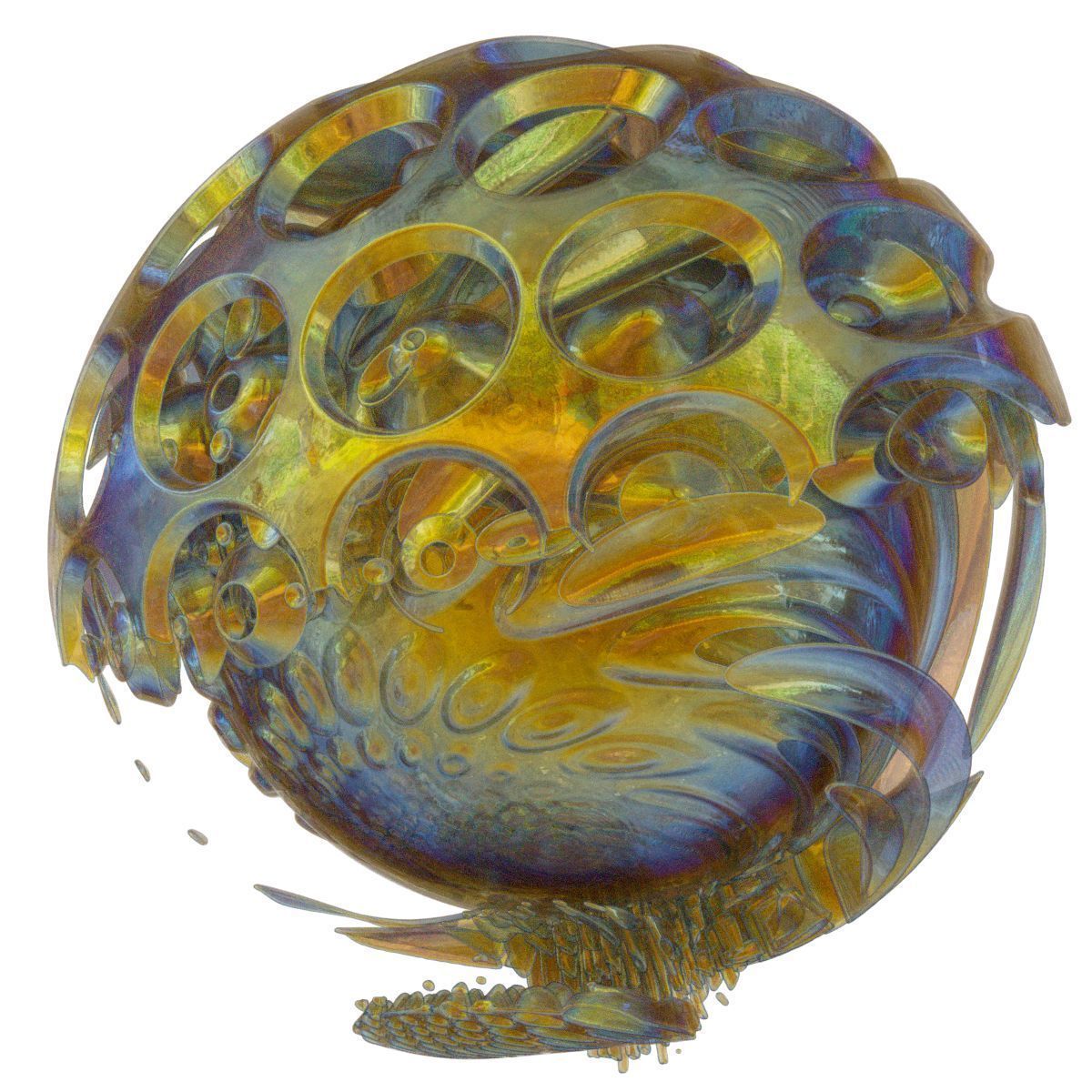 Bubbly gold and blown glass flower at Low-poly 3D model_3