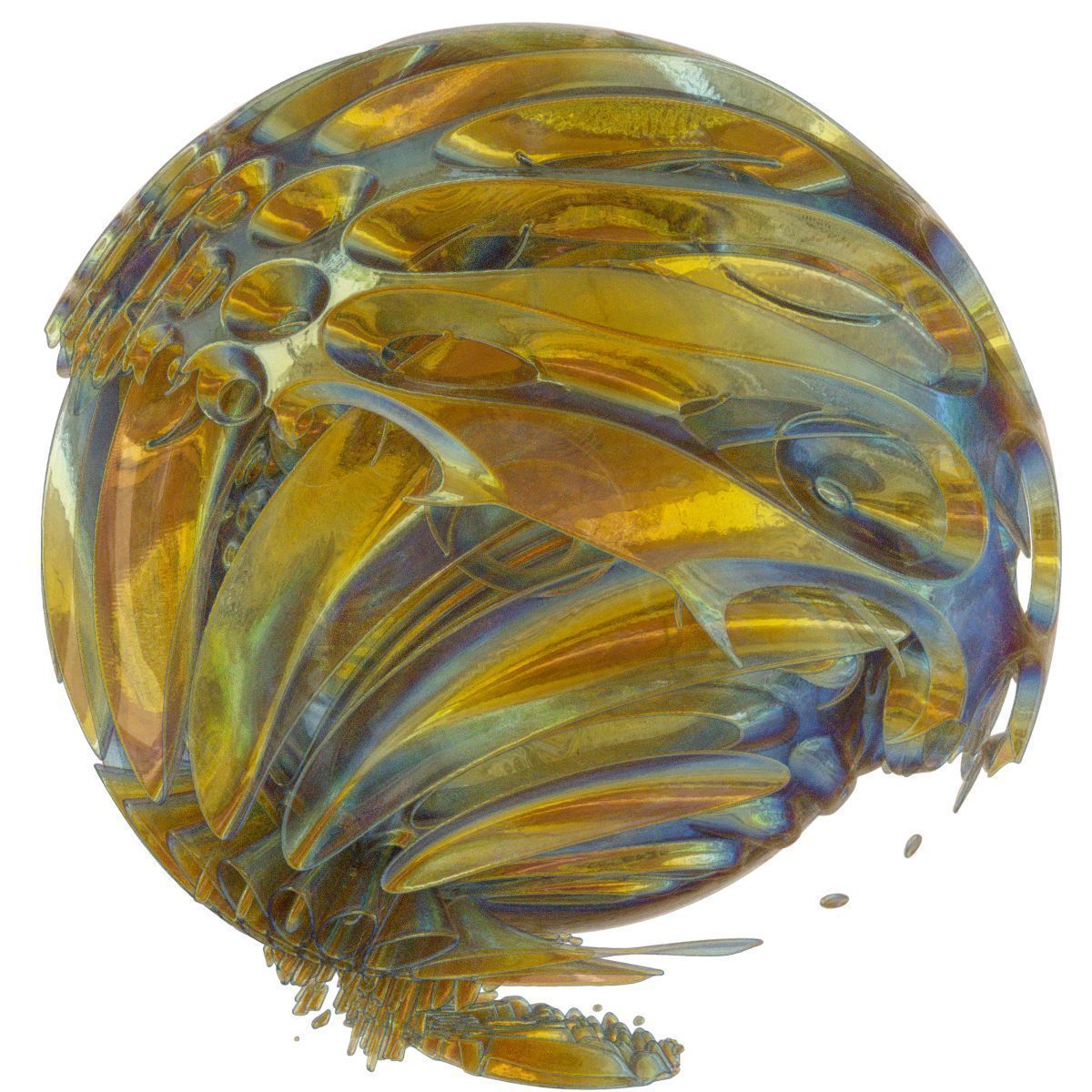 Bubbly gold and blown glass flower at Low-poly 3D model_7