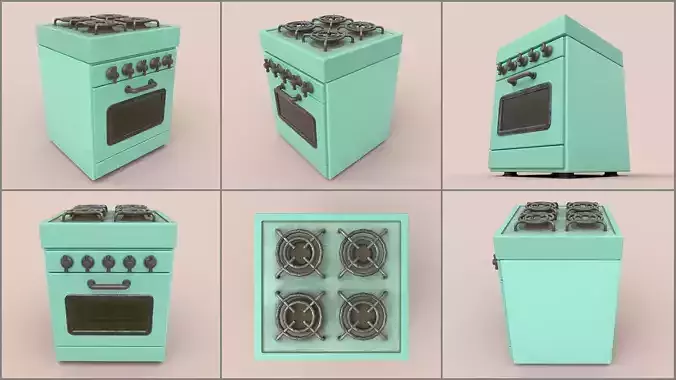 Stylized Low-poly Retro Oven - Stove Low-poly 3D model