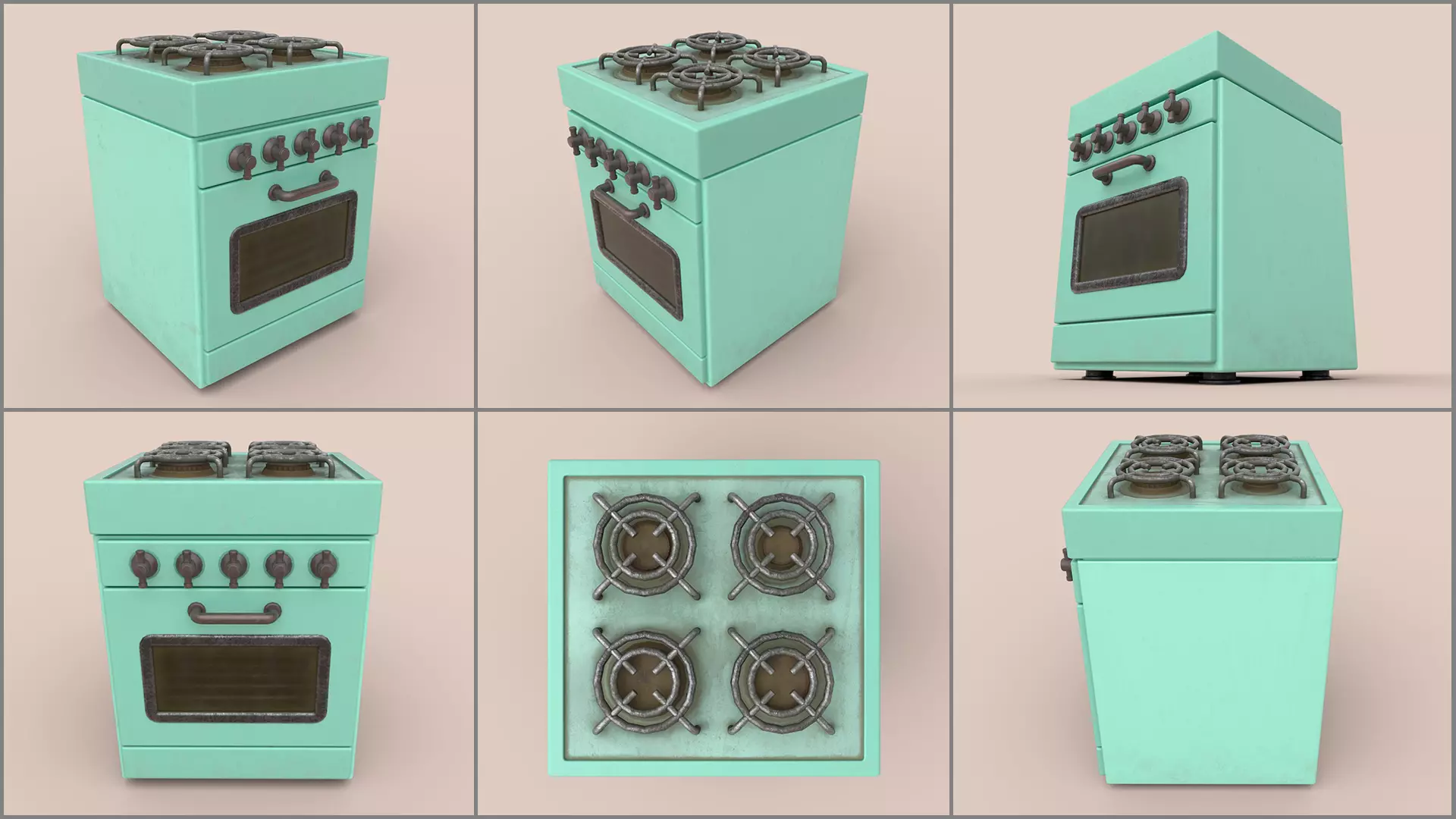 Stylized Low-poly Retro Oven - Stove Low-poly 3D model