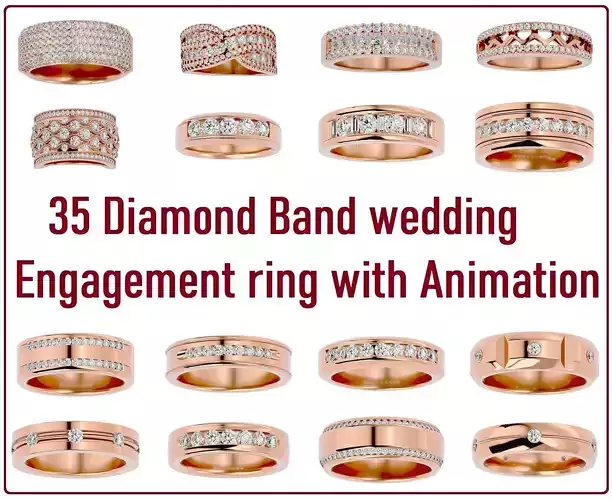 35 Diamond Band wedding engagement ring with 360 view animation 3D Model Collection
