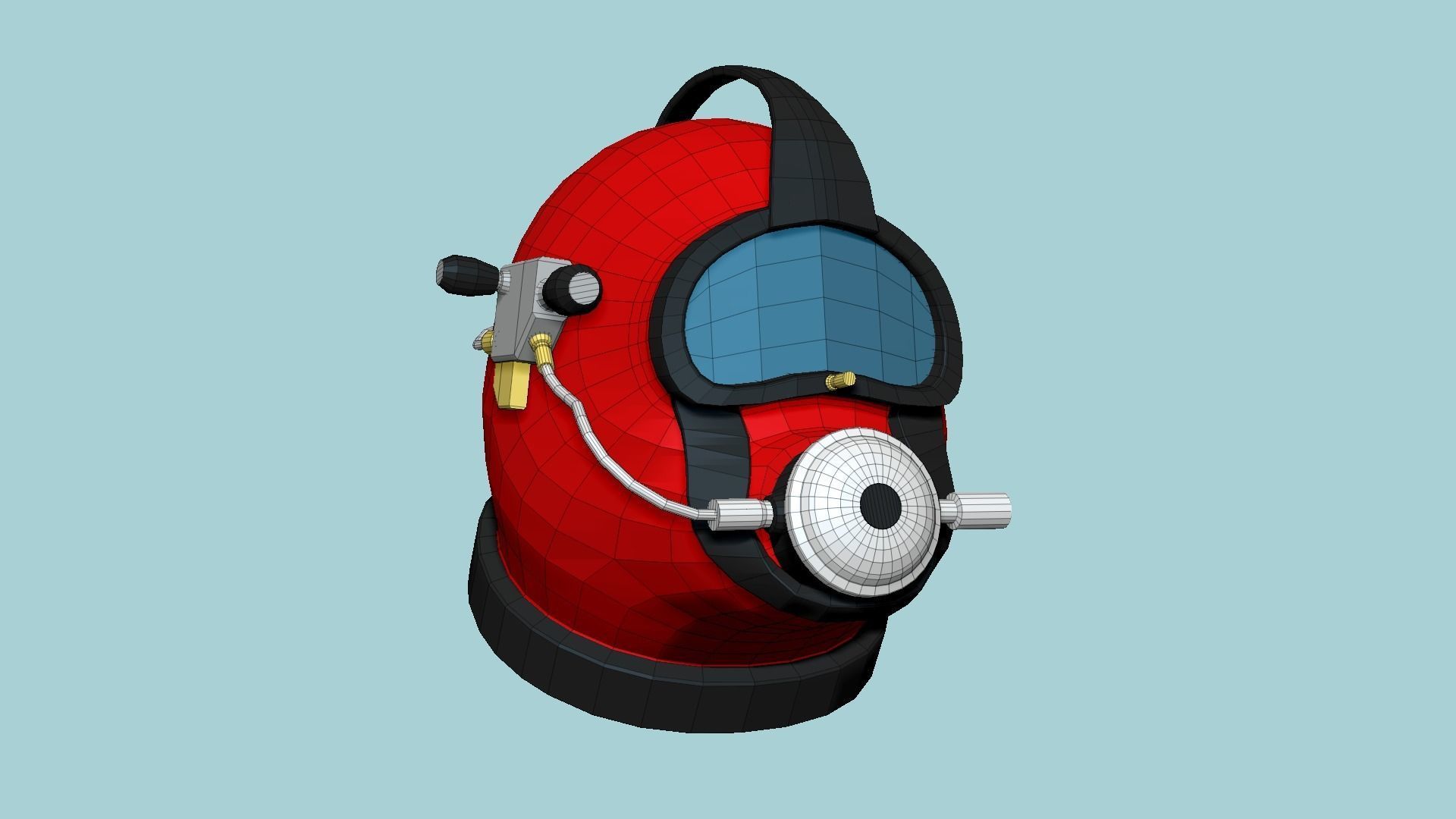 Diving Helmet B 05 Red - Character Design Fashion Low-poly 3D model_6