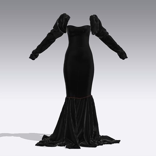CORSET BLOUSE WATERMELON SLEVEE DRESS SATIN BLACK 3D model