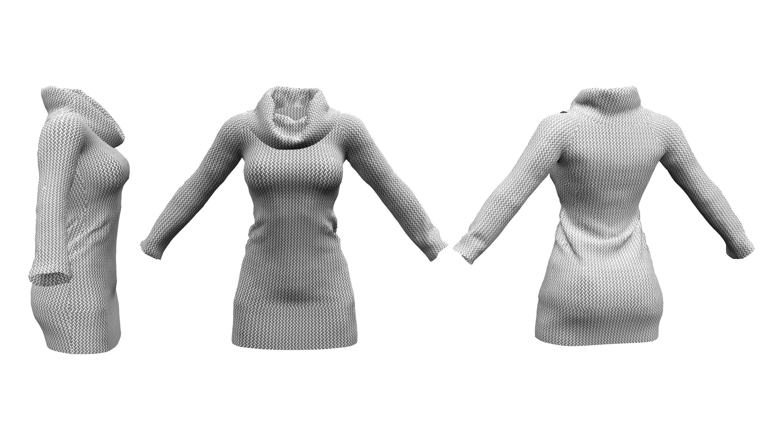 Roll Neck Sweater Dress Low-poly 3D model_5