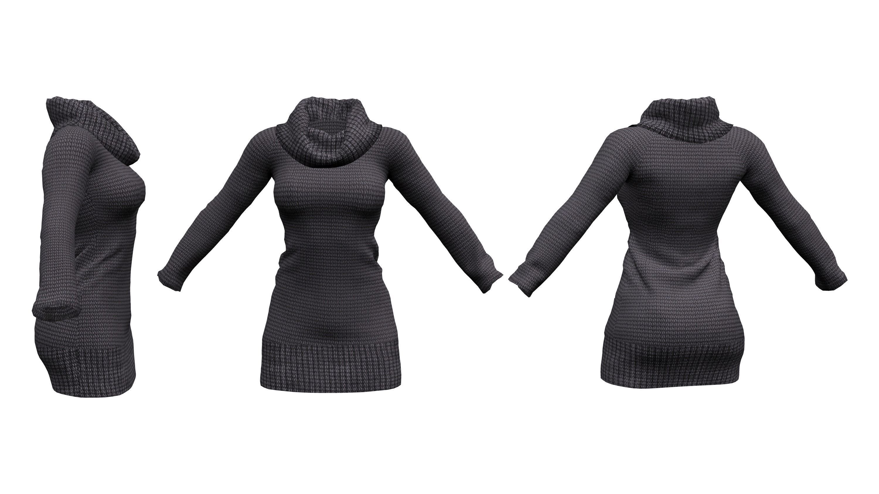 Roll Neck Sweater Dress Low-poly 3D model_2