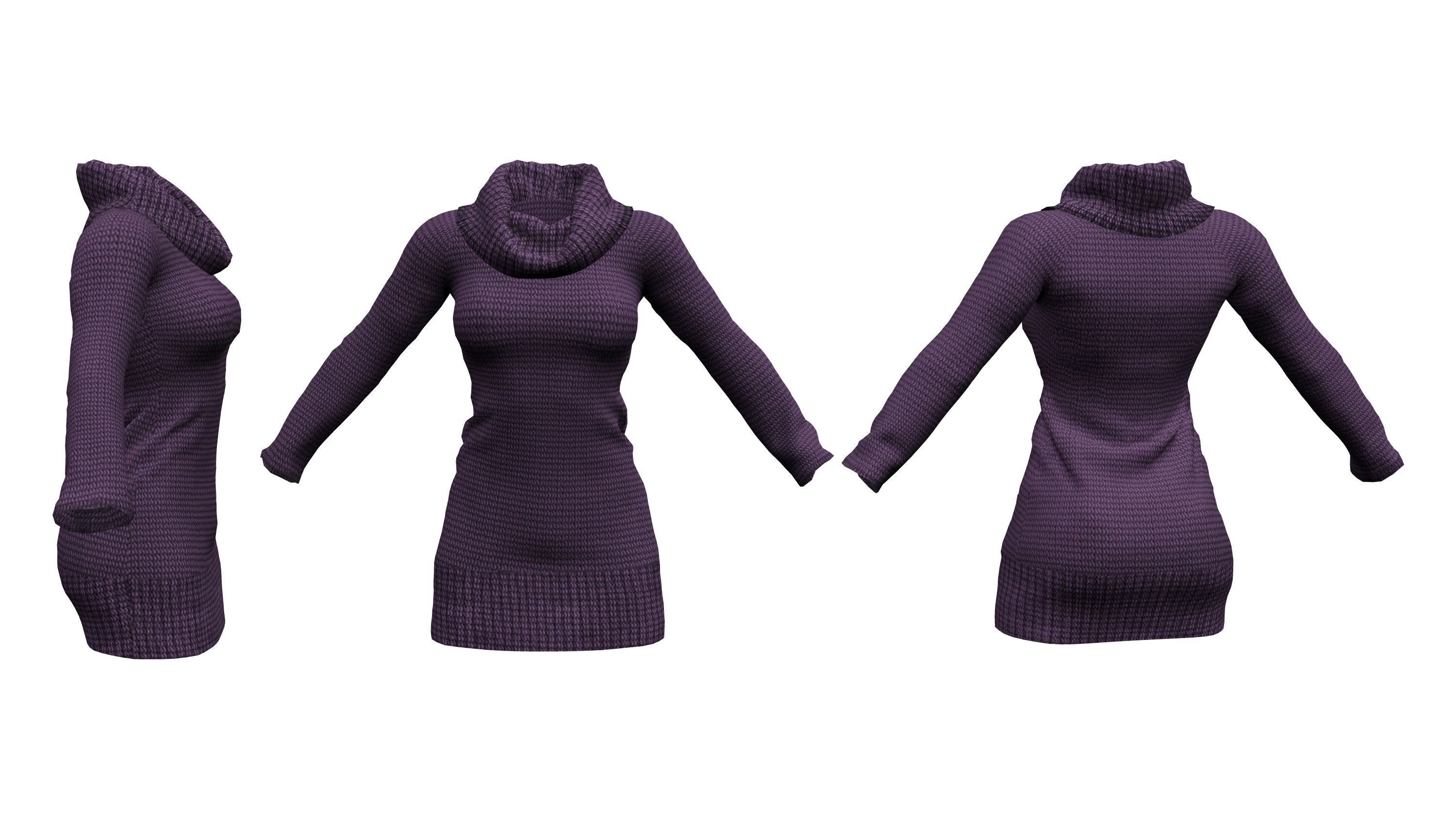 Roll Neck Sweater Dress Low-poly 3D model_4