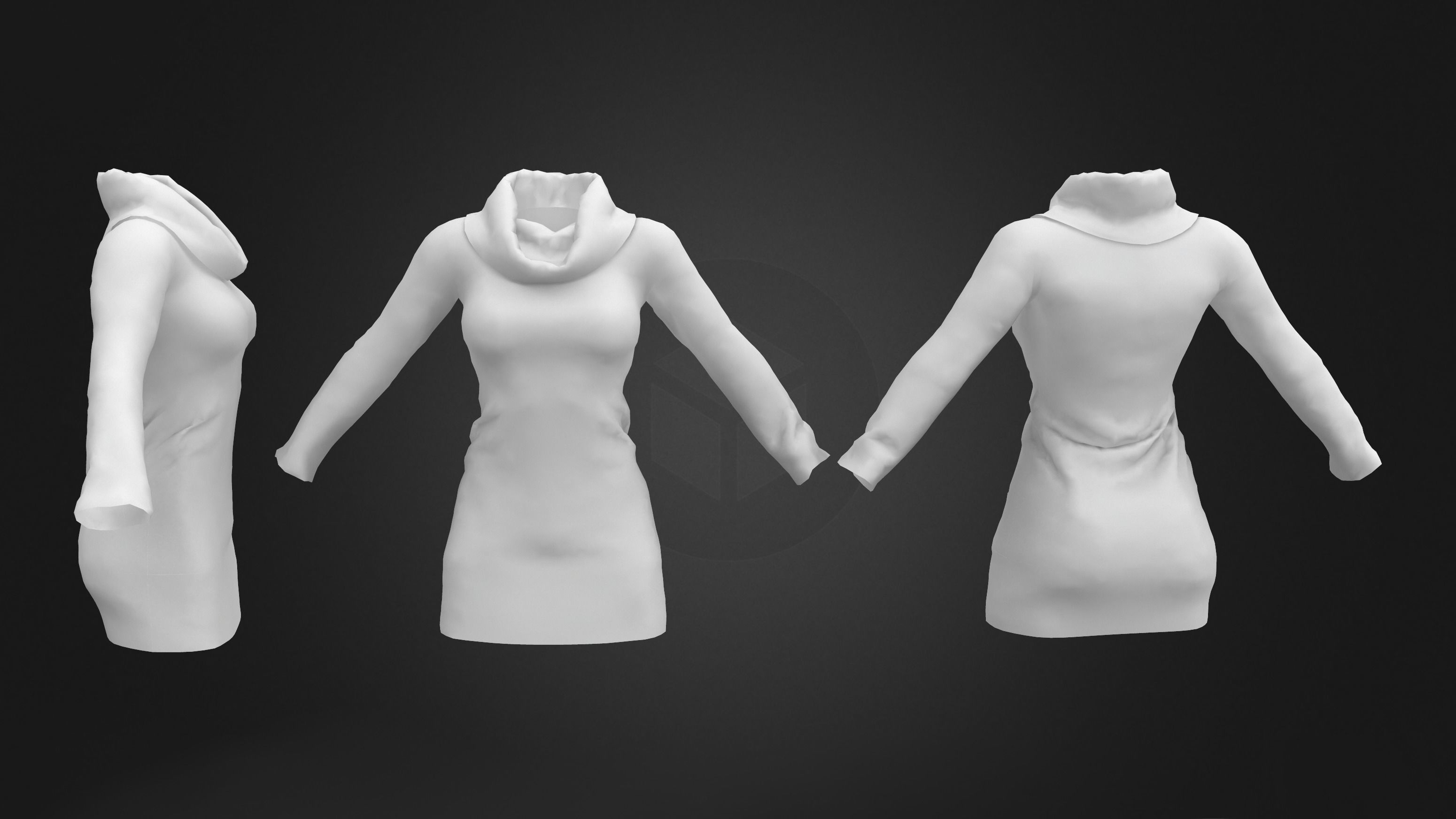 Roll Neck Sweater Dress Low-poly 3D model_7