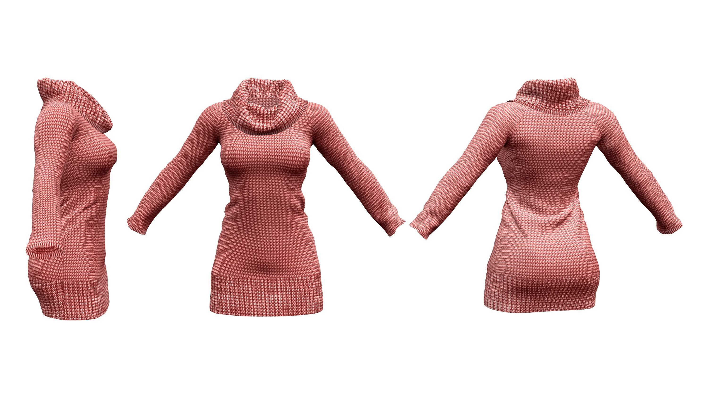 Roll Neck Sweater Dress Low-poly 3D model_3