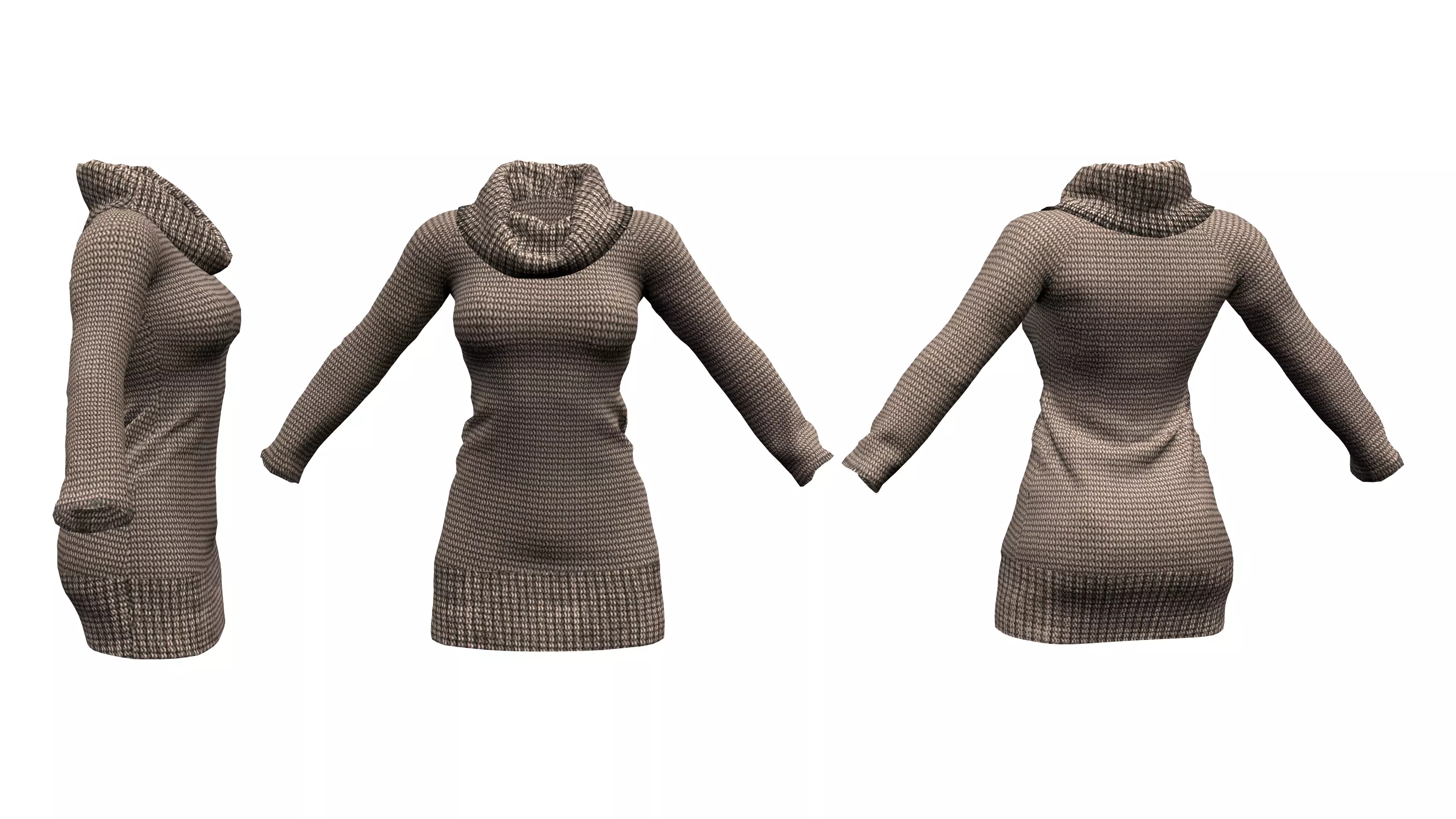 Roll Neck Sweater Dress Low-poly 3D model_0