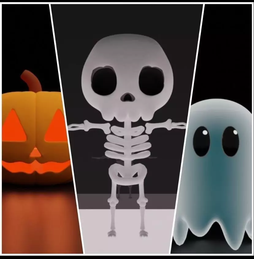Ghost skeleton and pumkin monster Low-poly 3D model_0