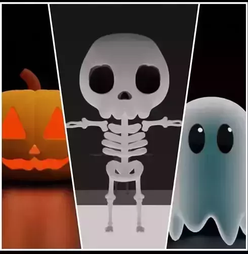 Ghost skeleton and pumkin monster  Low-poly 3D model
