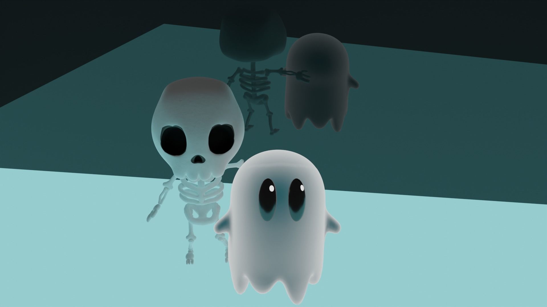 Ghost skeleton and pumkin monster Low-poly 3D model_3