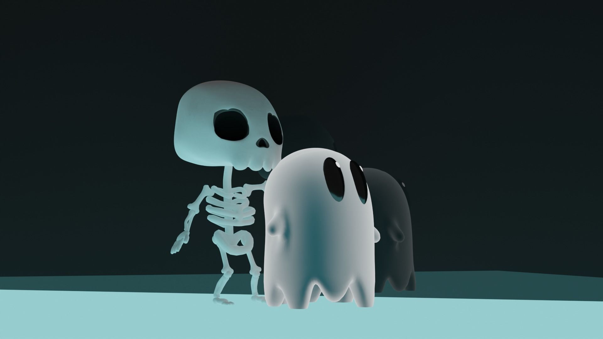 Ghost skeleton and pumkin monster Low-poly 3D model_4