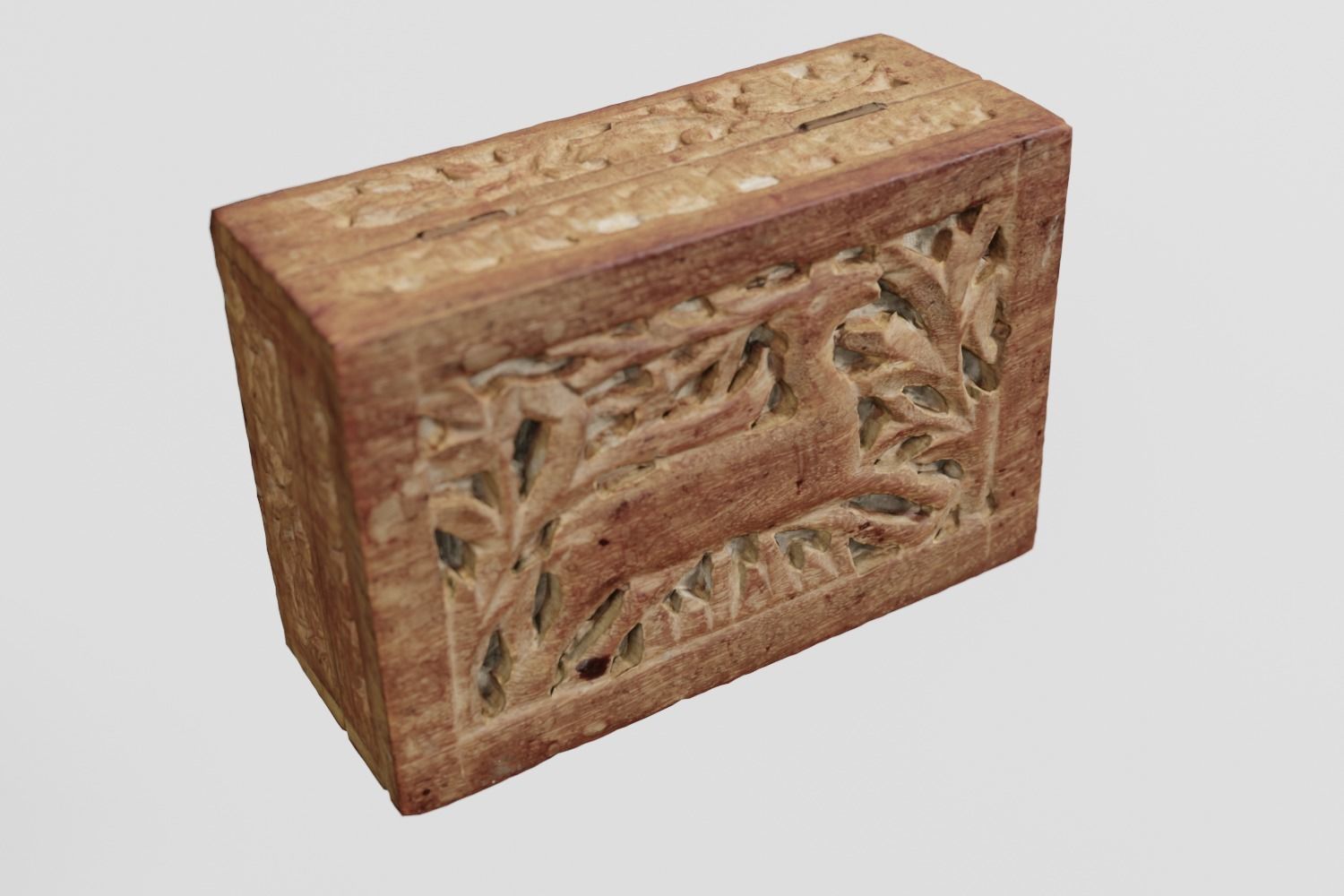 Wooden Ornament Box Hand Carved Deer 3D scan PBR 4K textures Low-poly 3D model_5