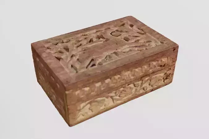 Wooden Ornament Box Hand Carved Deer 3D scan PBR 4K textures