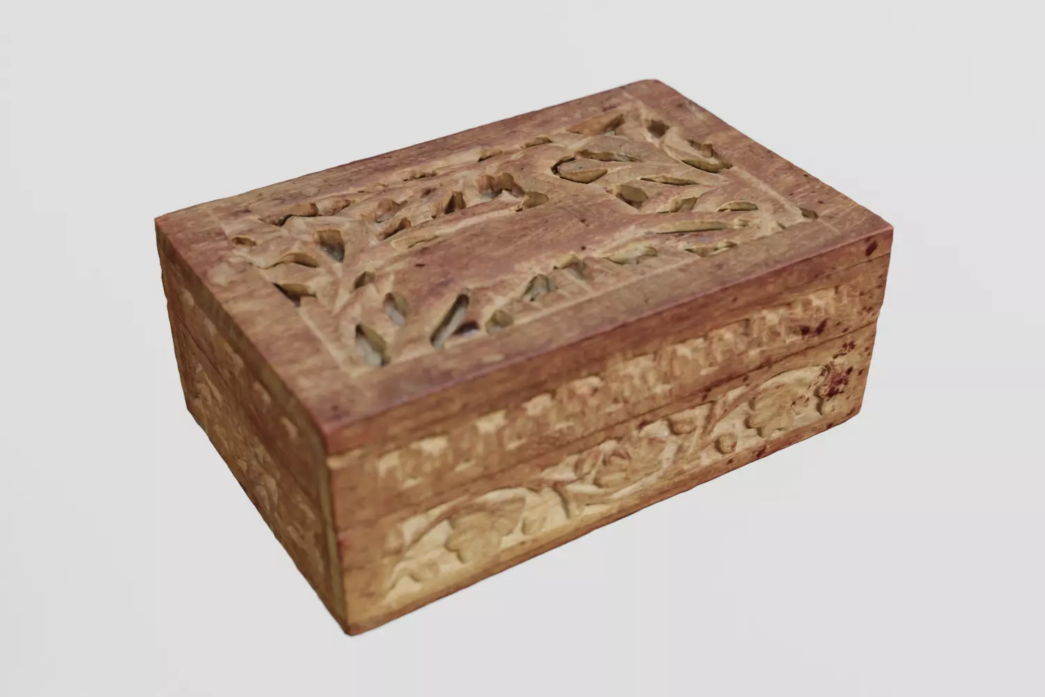 Wooden Ornament Box Hand Carved Deer 3D scan PBR 4K textures Low-poly 3D model_0