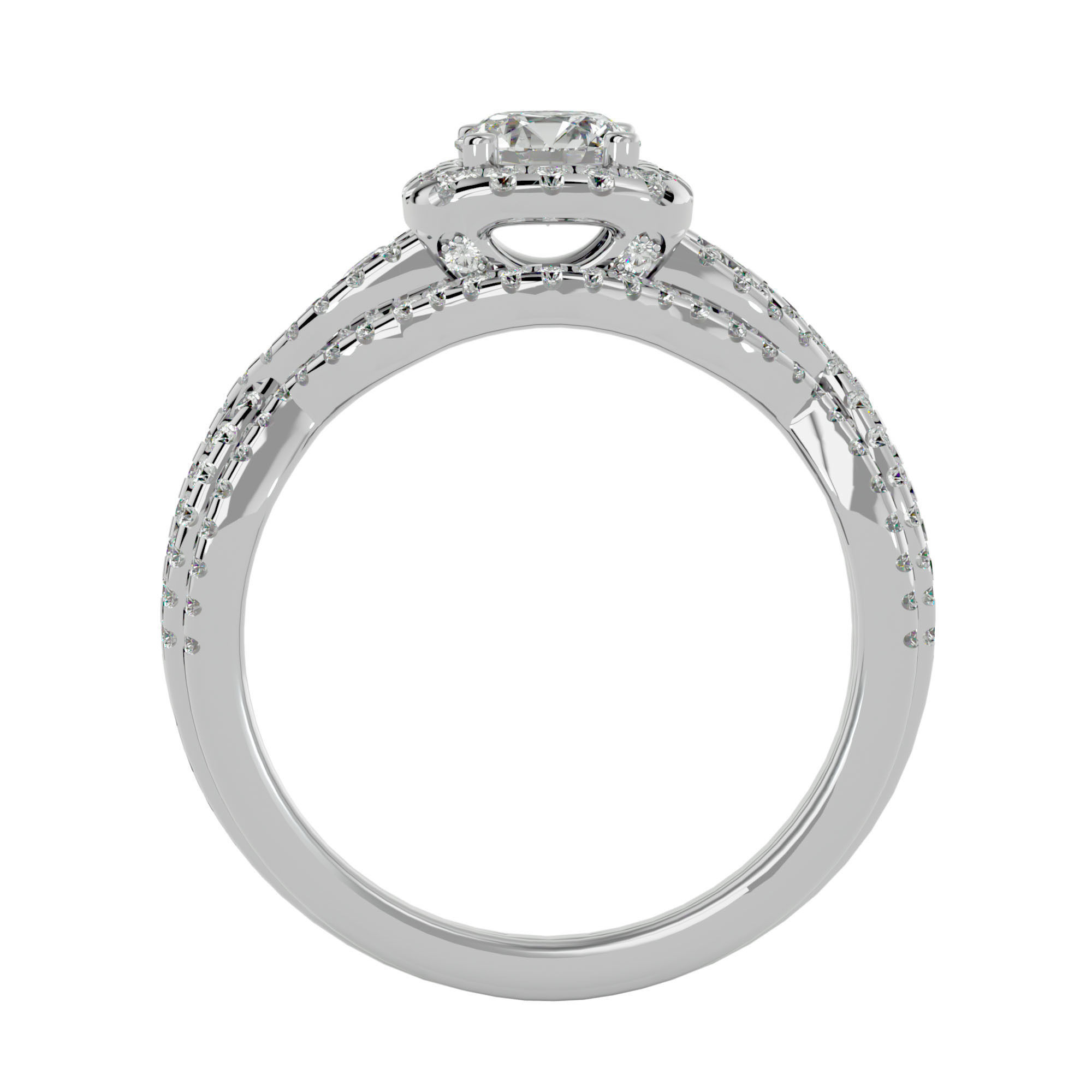 Solitaire Wedding Engagement Ring with Band 360 view 3D print model_4