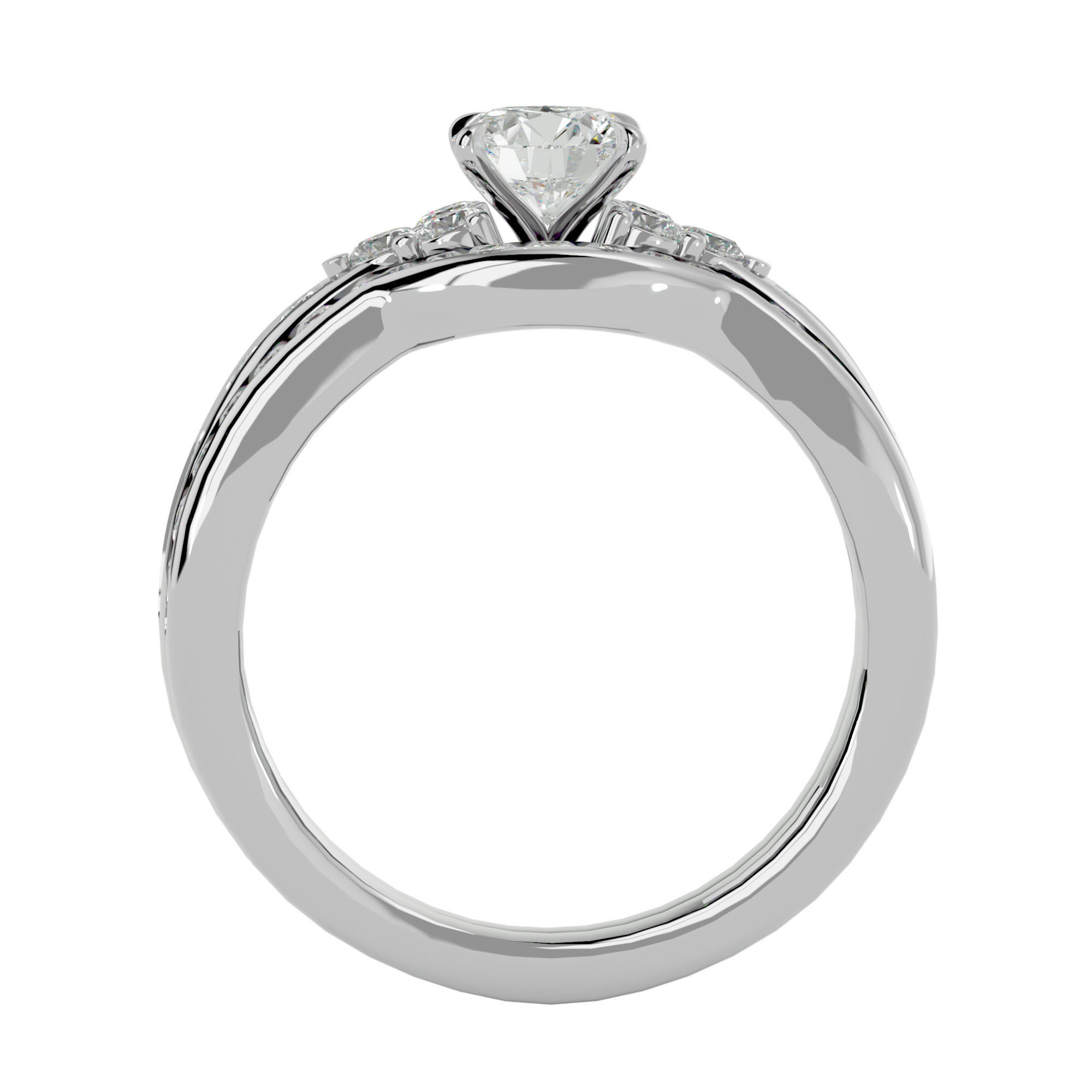 Solitaire Wedding Engagement Ring with Band 360 view 3D print model_5