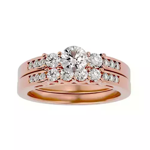Solitaire Wedding Engagement Ring with Band 360 view 3D print model