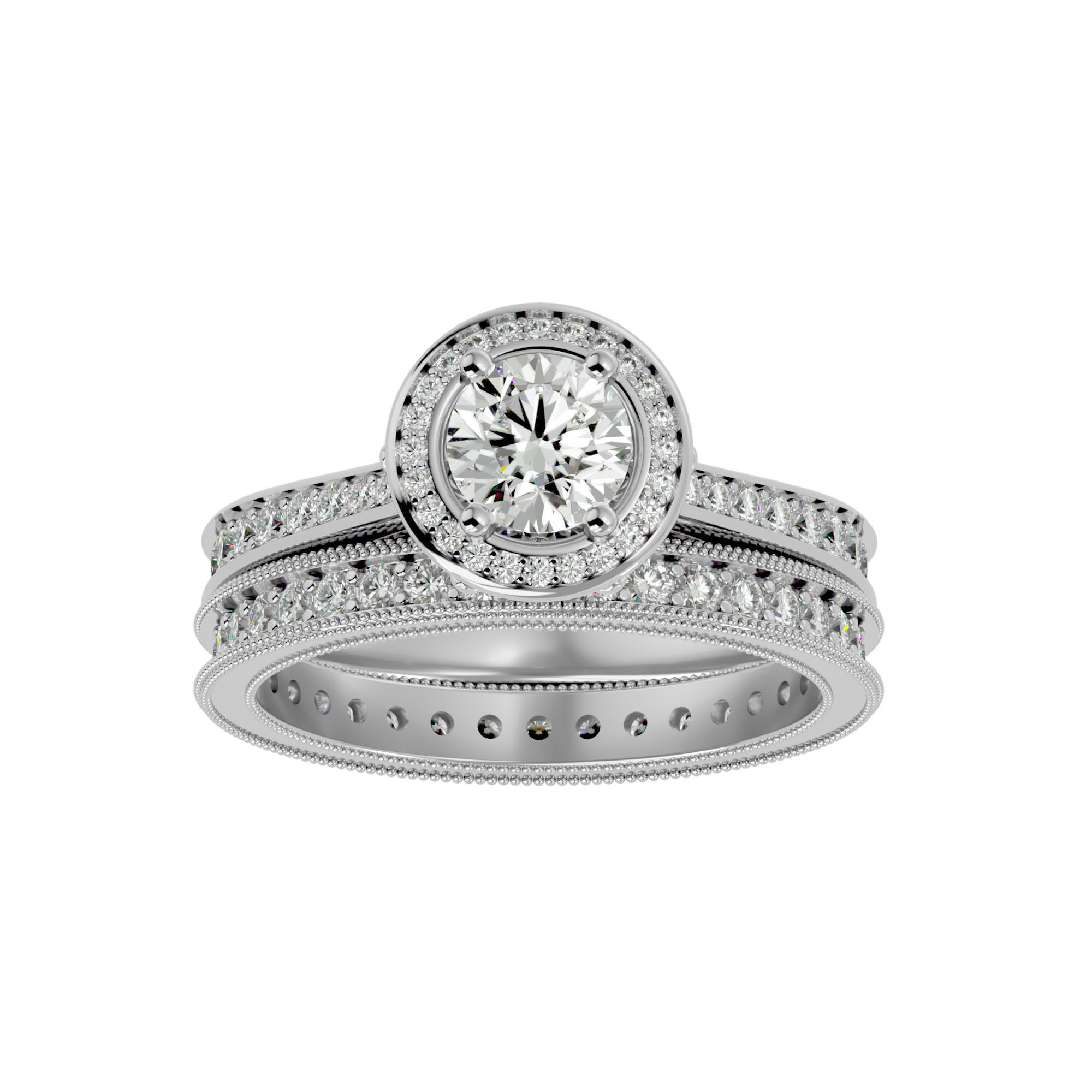 Solitaire Wedding Engagement Ring with Band 360 view 3D print model_3