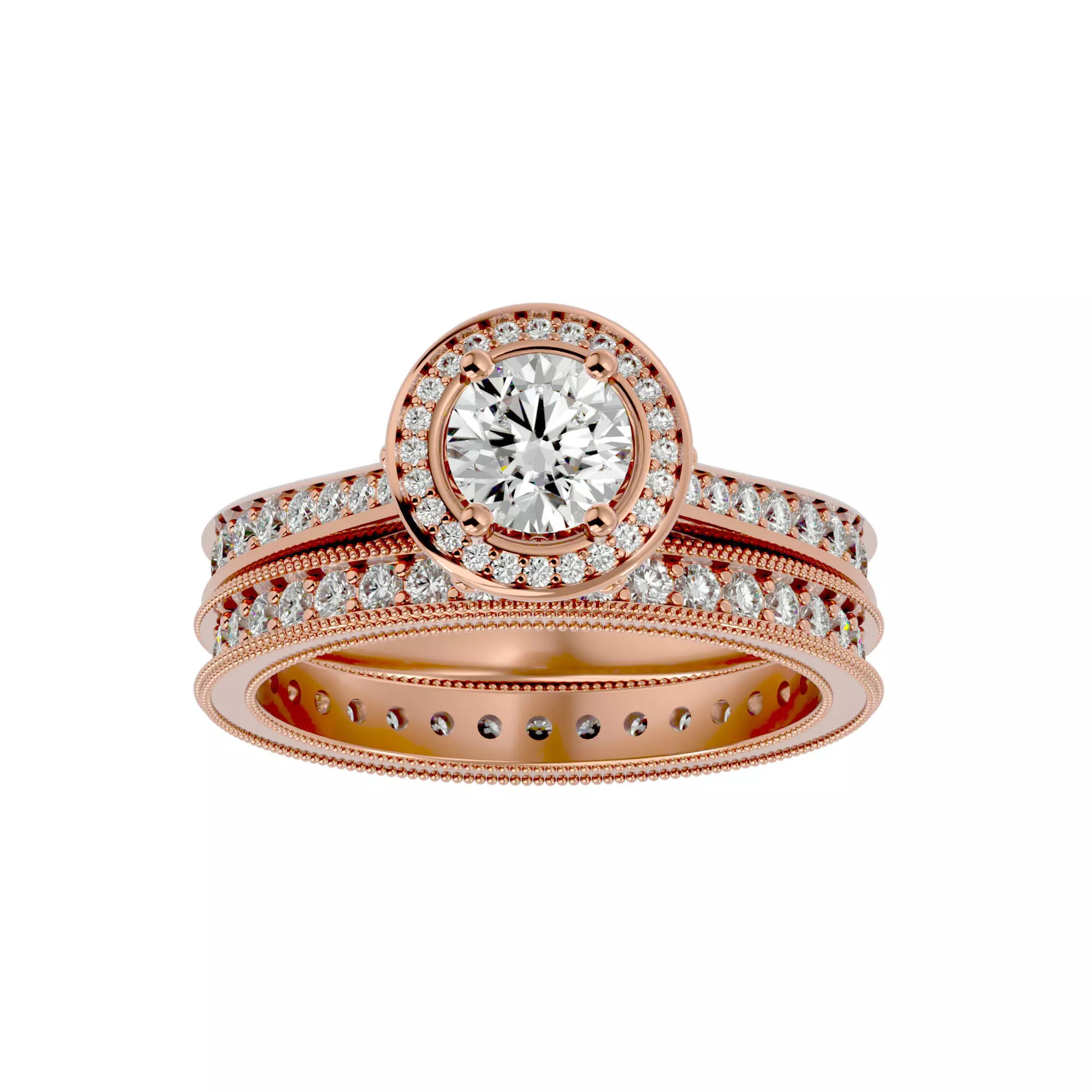 Solitaire Wedding Engagement Ring with Band 360 view 3D print model_0