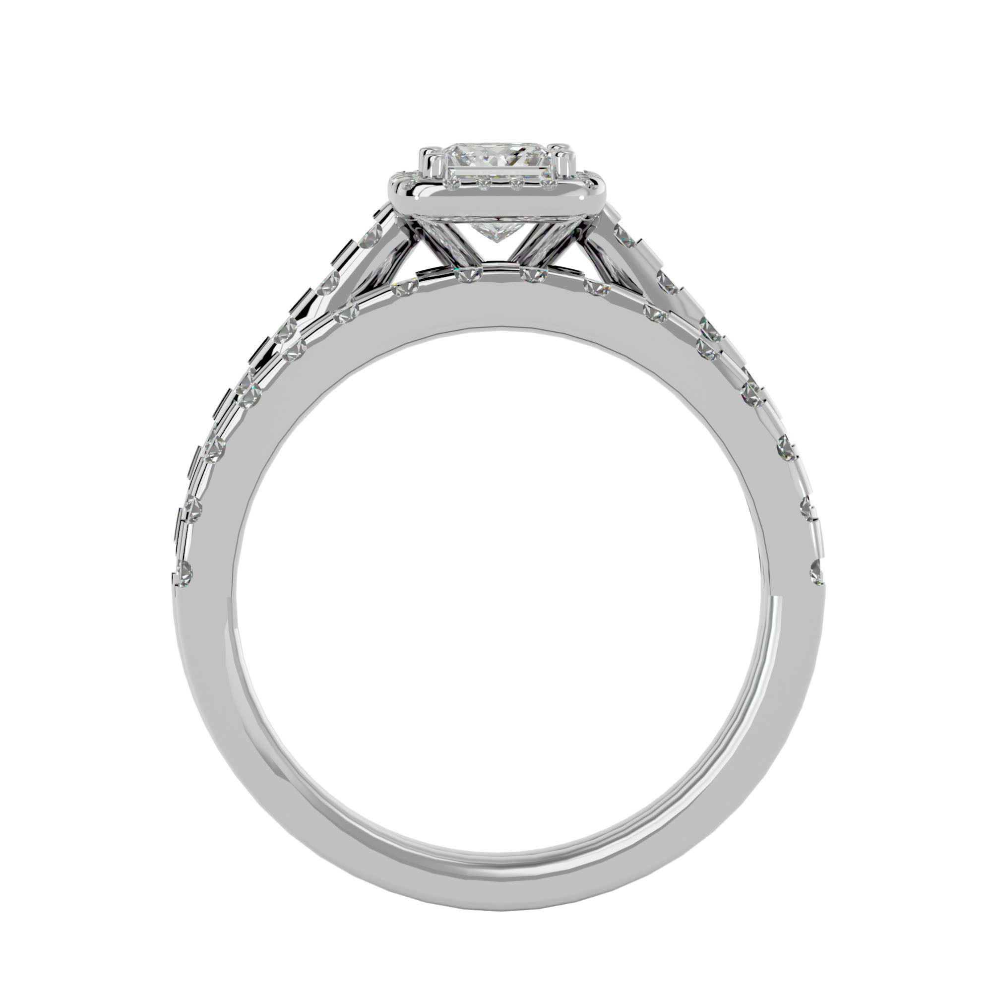 Solitaire Wedding Engagement Ring with Band 360 view 3D print model_5
