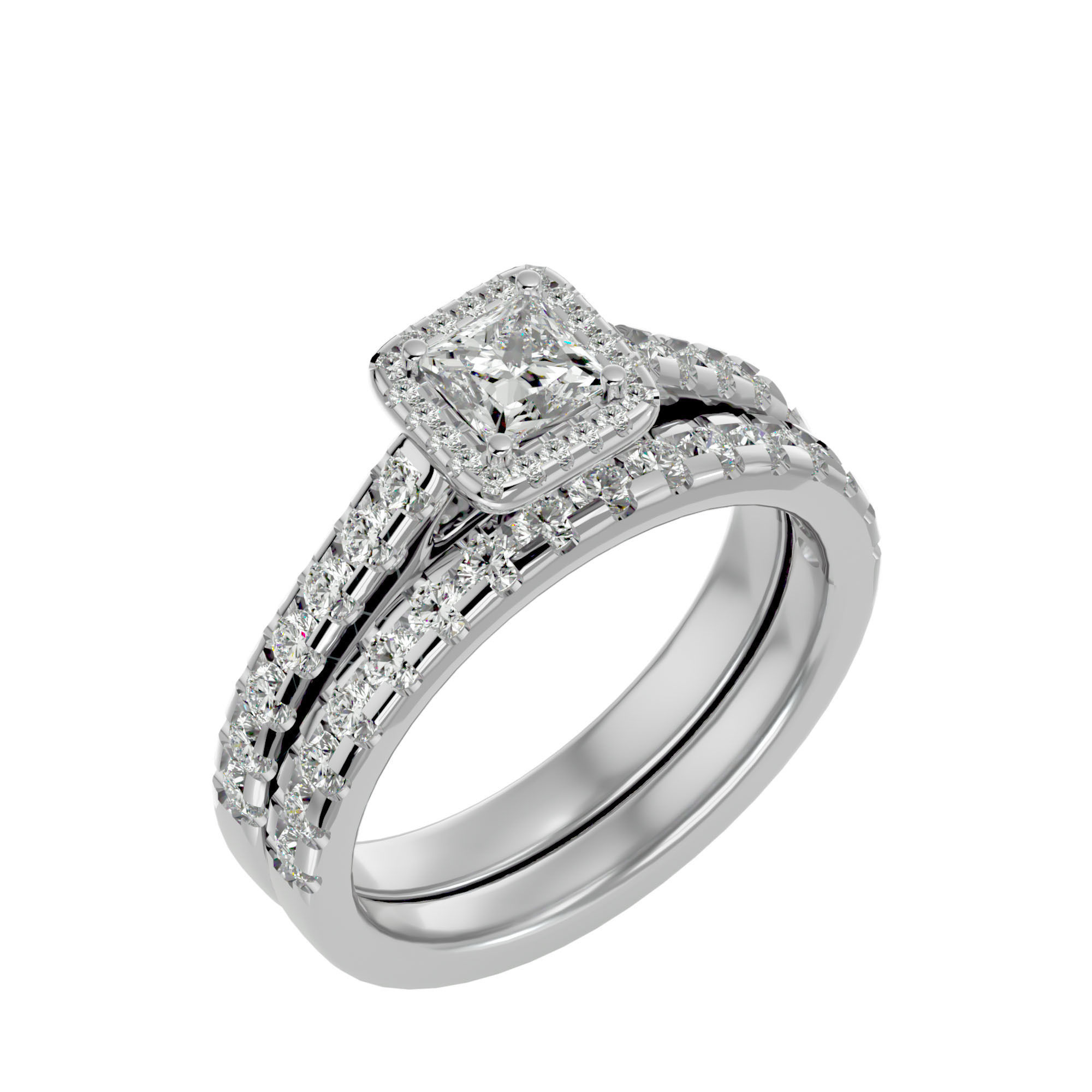 Solitaire Wedding Engagement Ring with Band 360 view 3D print model_11