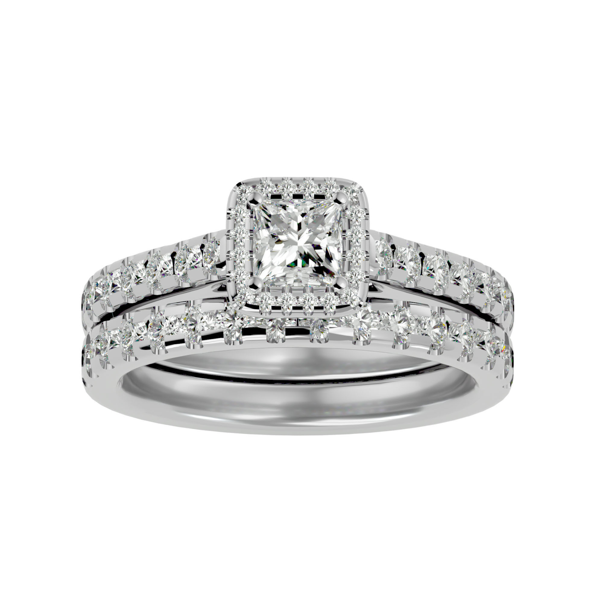 Solitaire Wedding Engagement Ring with Band 360 view 3D print model_3